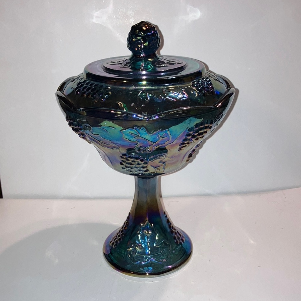 Indiana Blue Carnival Glass Candy Dish